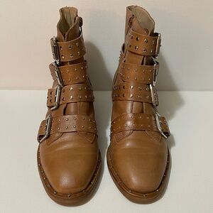 Women's Size 8 LFL "L-Miracle" Studded Cognac (Tan)  Leather Ankle Boots